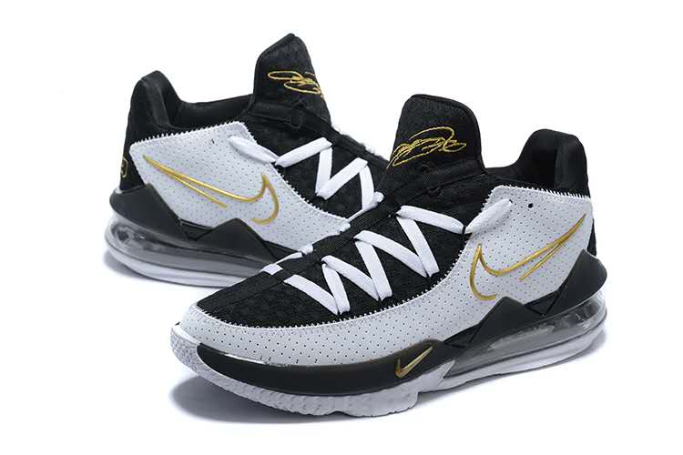 2020 Nike Lebron James 17 Low White Black Gold - Click Image to Close